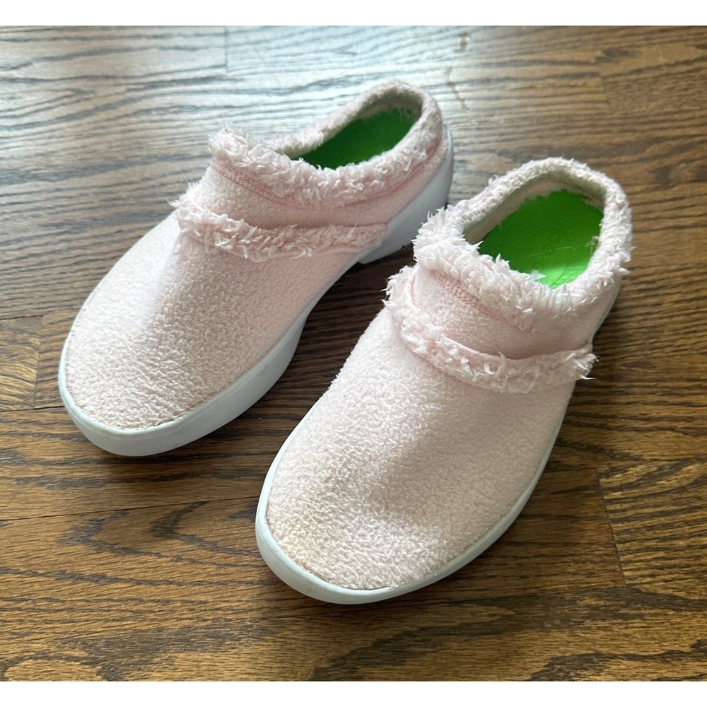 Oofos Oomg Low Mule Women 10 Pink Terry Cloth Recovery Shoe Comfort Slip On Clog